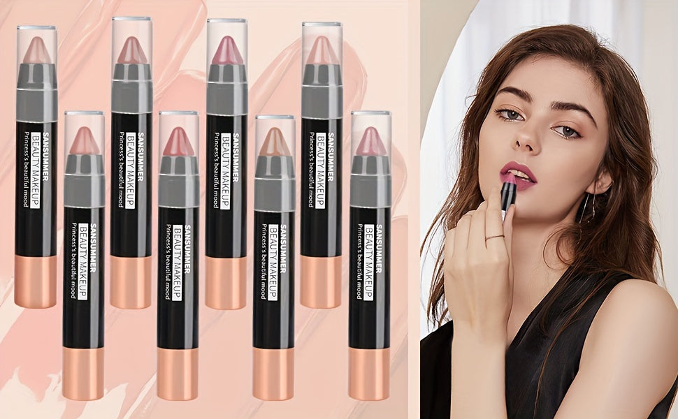 8-Color Moisturizing Lipstick Crayon - Long-lasting, Waterproof, Smooth, Fuller Effect - Professional Lip Makeup Valentine's Day Gifts