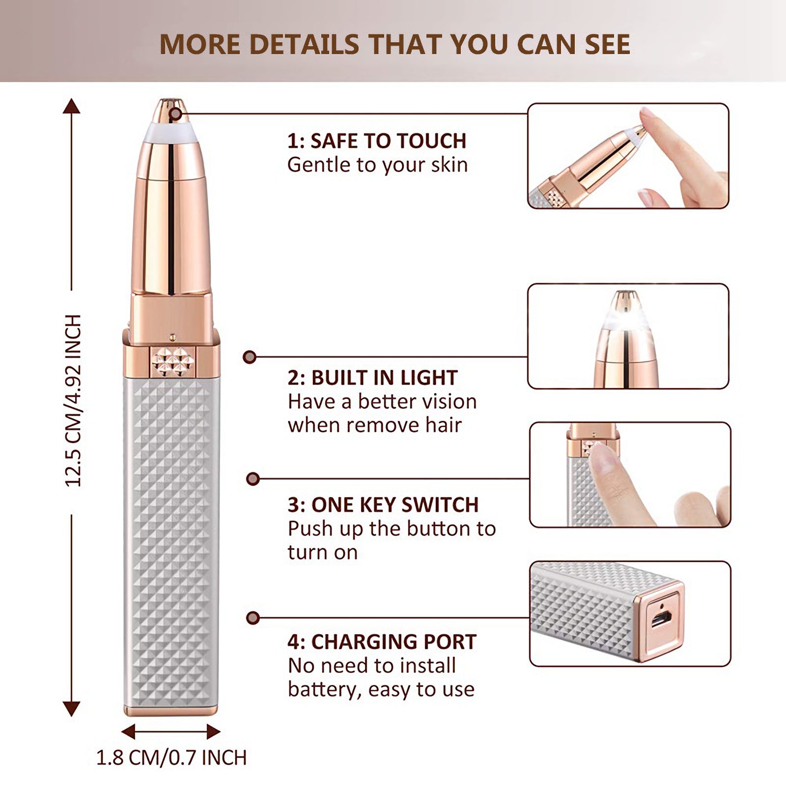 1pc FAMORIAL 2-in-1 Rechargeable 2-in-1 Eyebrow Trimmer & Facial Hair Shaver with Built-in LED Light - Painless Women' Razor for Face, Bikini, Upper Lip, Chin, Arms & Body Hair Removal - Portable Epilation Device Suitable for