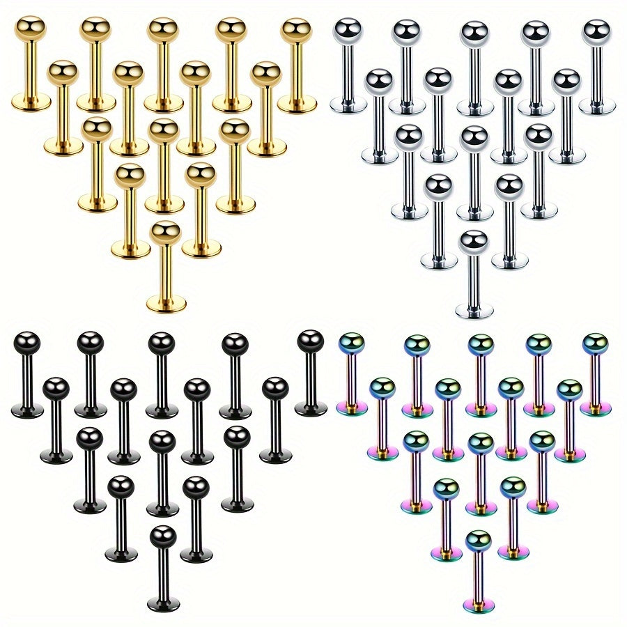 15pcs Minimalist Stainless Steel Flat Base Lip Studs, Ear Studs, Tongue Studs For Men For Daily Use