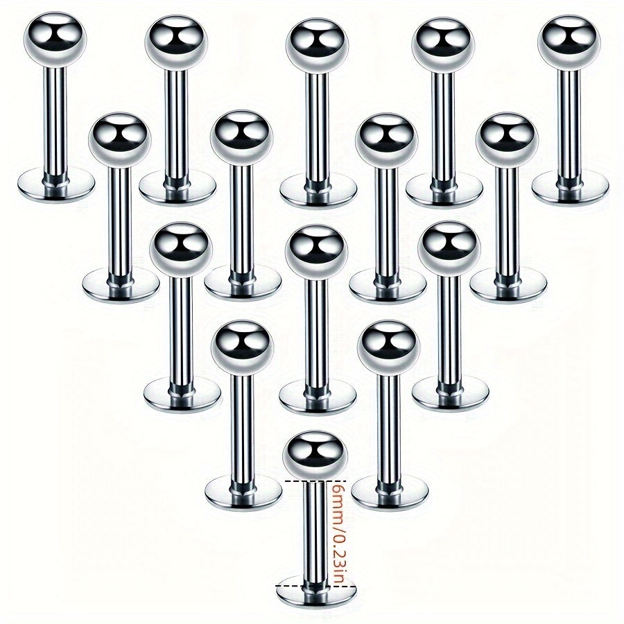 15pcs Minimalist Stainless Steel Flat Base Lip Studs, Ear Studs, Tongue Studs For Men For Daily Use