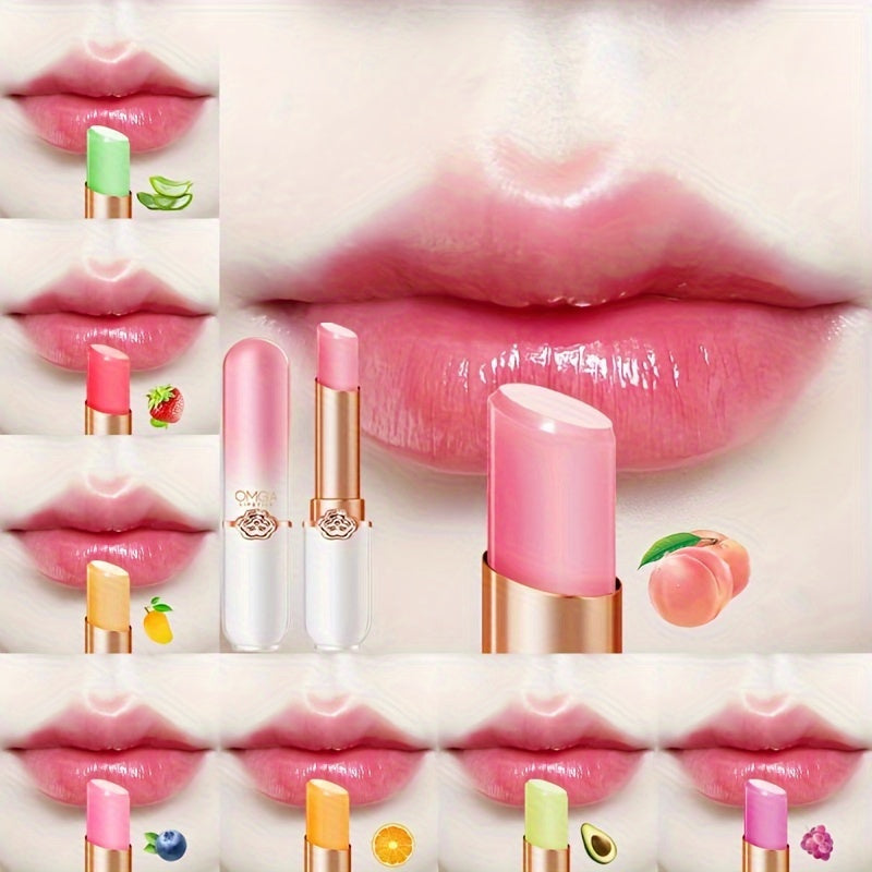 Fruit-flavored Colored Lip Balm-Long-term Nutrition In Autumn And Winter Moisturizes Chapped Lips, Gently Moisturizes Lip Balm For 8 Flavors Optional Contain Plant Squalene, Perfect Christmas Gift For Women.