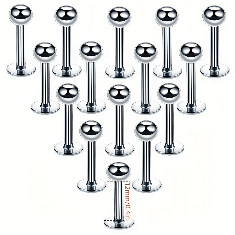 15pcs Minimalist Stainless Steel Flat Base Lip Studs, Ear Studs, Tongue Studs For Men For Daily Use