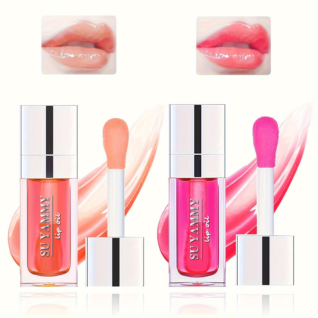 [Buy 1 Get 1 Free]2 PCS Lip Oil, Hydrating Lip Gloss Tinted Lip Balm, Transparent Lip Care With Shiny Big Brush Head, Long Lasting Nourishing Non Sticky Fresh Texture Valentine's Day Gifts