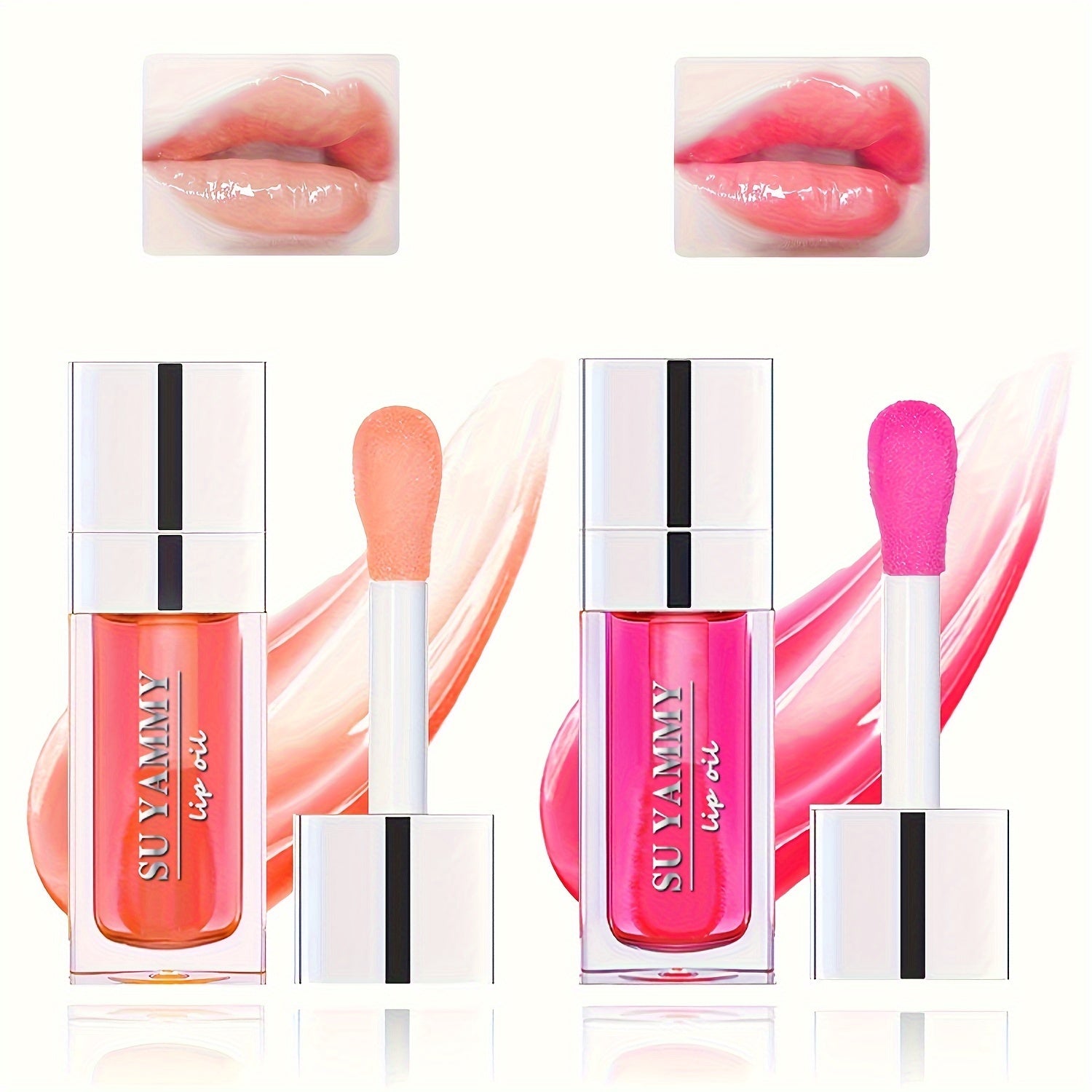 [Buy 1 Get 1 Free]2 PCS Lip Oil, Hydrating Lip Gloss Tinted Lip Balm, Transparent Lip Care With Shiny Big Brush Head, Long Lasting Nourishing Non Sticky Fresh Texture Valentine's Day Gifts