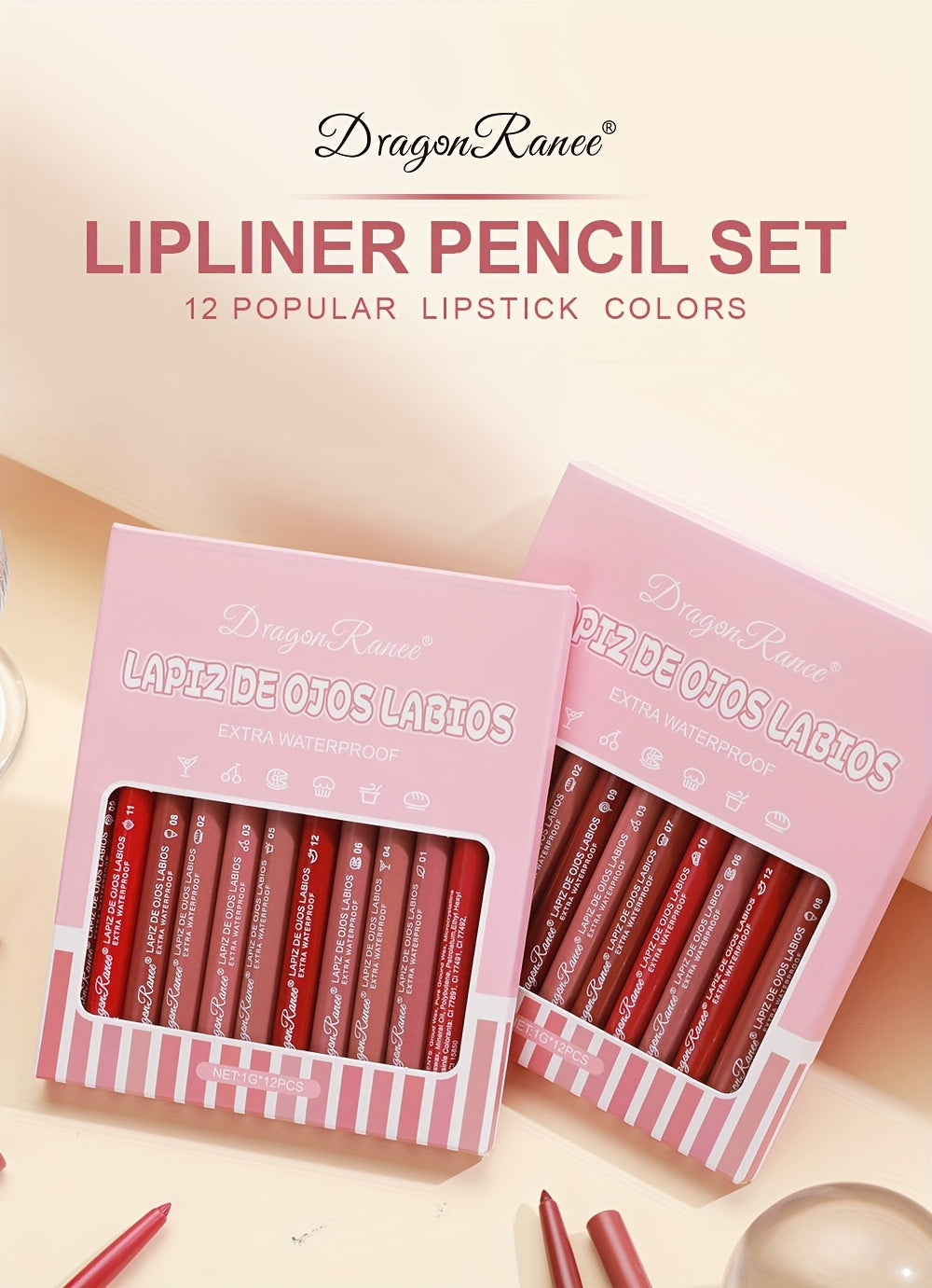 Long-Lasting Matte Velvet Lip Pencil - Waterproof Lip Liner Pencil for Women - Automatic Twist-Up Lip Contour in Rosewood Soft Pink Shade
