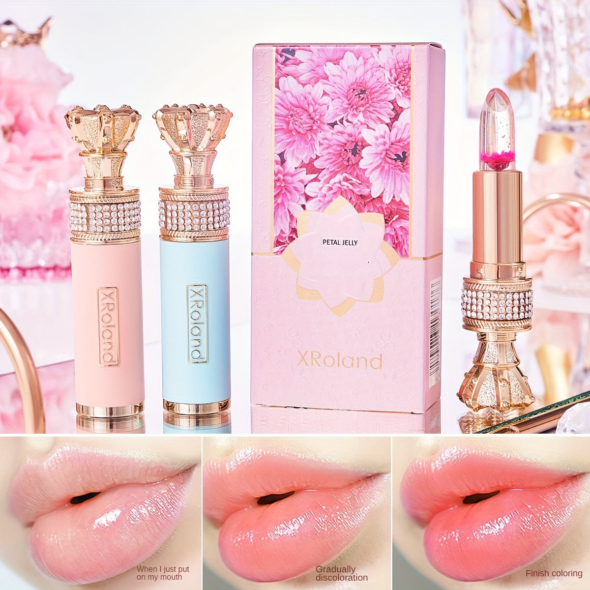 Enchanting Flower Petal Temperature-Responsive Lip Gloss - Deeply Moisturizing, Color-Transforming, Non-Transfer Formula with Crystal Clear Water-Gloss Finish - Perfect for Autumn and Winter
