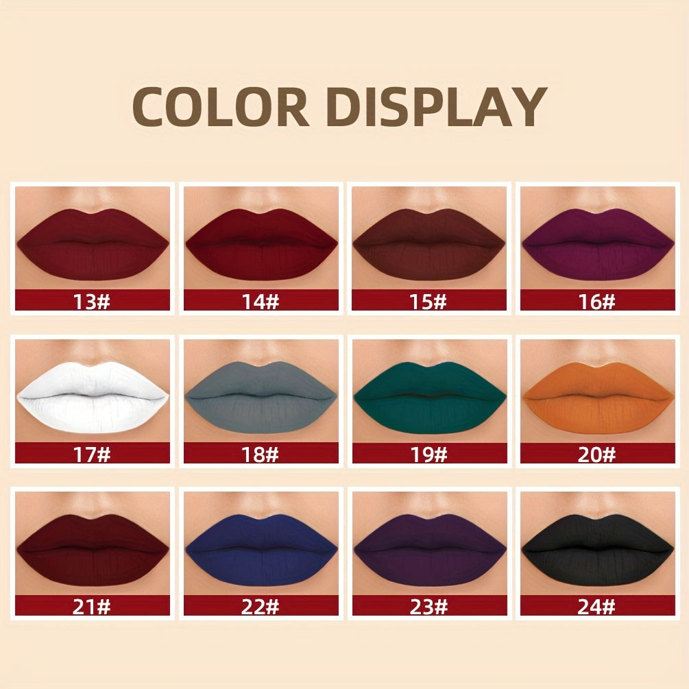 24 Colors Matte Lip Gloss, Long-Lasting, Smudge-Proof, Non-Sticky Lip Stain Valentine's Day Gifts, Ideal For Mardi Gras