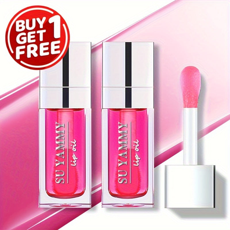 [Buy 1 Get 1 Free]2 PCS Lip Oil, Hydrating Lip Gloss Tinted Lip Balm, Transparent Lip Care With Shiny Big Brush Head, Long Lasting Nourishing Non Sticky Fresh Texture Valentine's Day Gifts