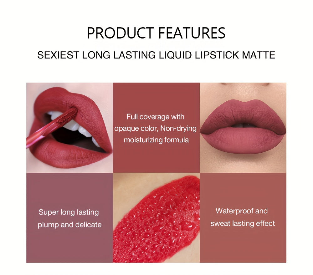 6pcs Matte Liquid Lipstick Makeup Set, Matte Liquid Long-Lasting Wear Non-Stick Cup Not Fade Waterproof Lip Gloss