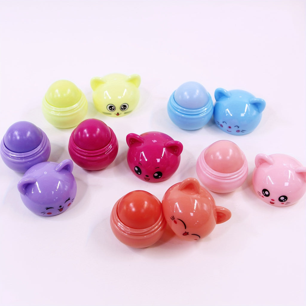 Glossy Multicolor Lip Balm for Soft, Hydrated Lips - All-Skin Friendly with Kitty Charm Packaging, Ideal Valentine’s Gift