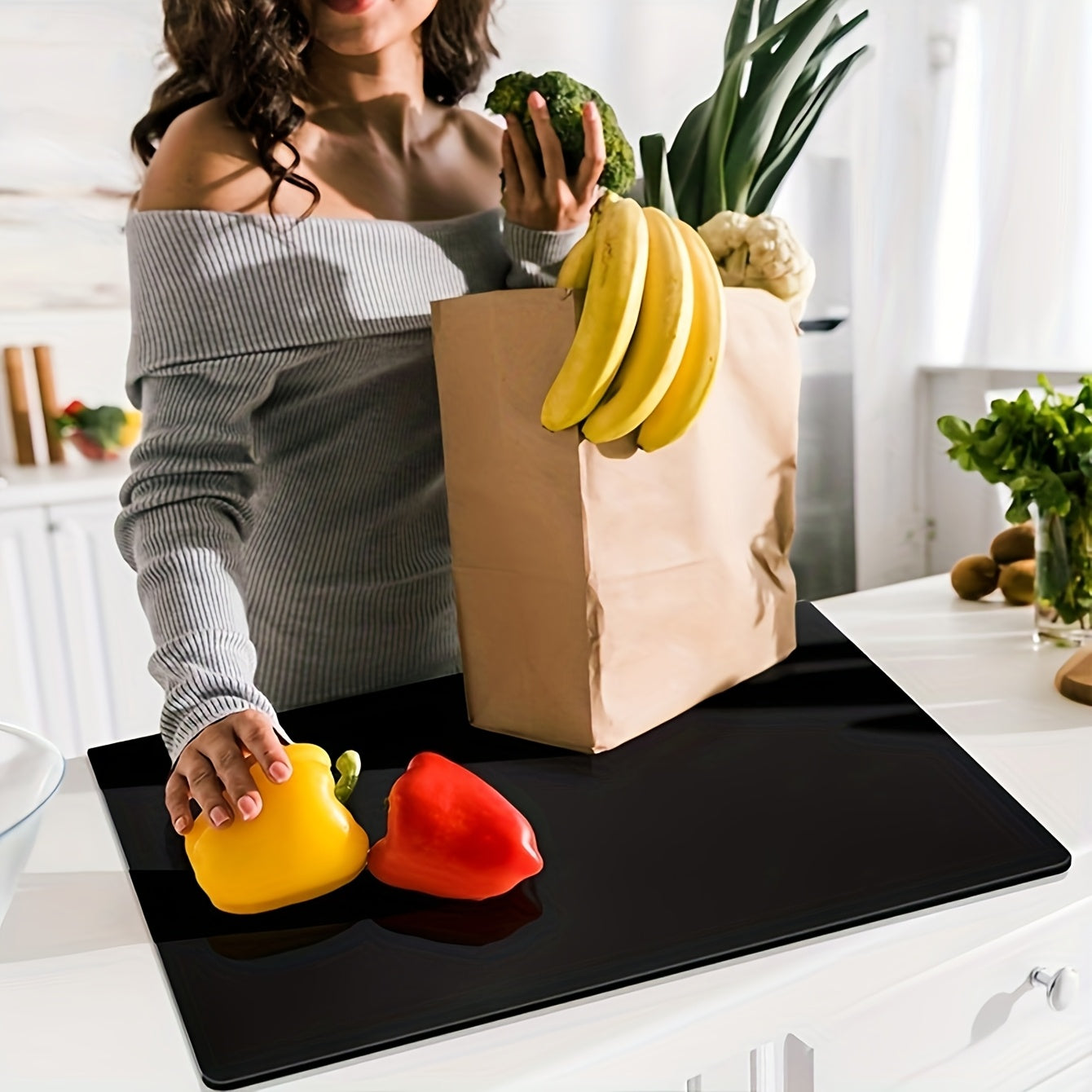 Large Black High-Tenacity PET Cutting Board with Protective Lip - Food-Safe Durable Countertop Protector for Kitchen Essentials, Scratch-Resistant Easy-Clean Design, Ideal for Holiday Gifts (Labor Day, Easter, Mother’s Day)