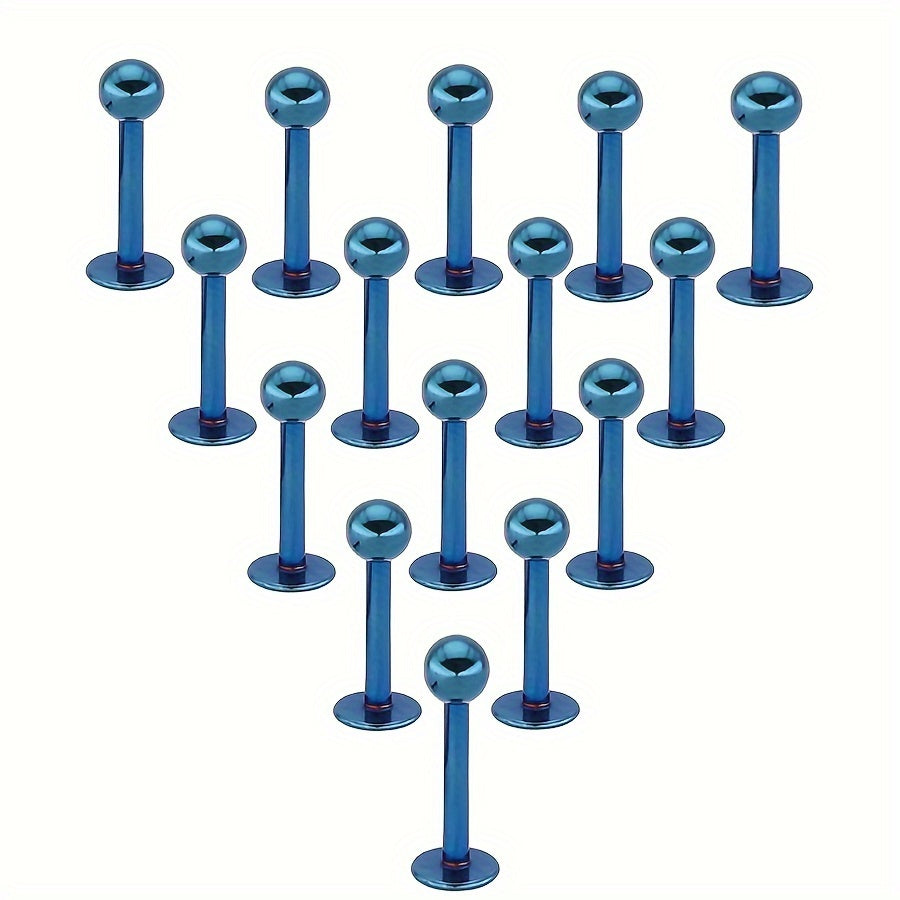 15pcs Minimalist Stainless Steel Flat Base Lip Studs, Ear Studs, Tongue Studs For Men For Daily Use
