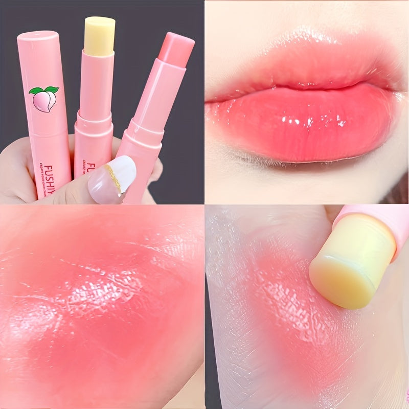 Peach Color Changing Lip Balm, Moisturizing And Hydrating, Lightening Lip Lines, Anti Dryness And Chapped Lip Lotion Valentine's Day Gifts Contain Plant Squalane