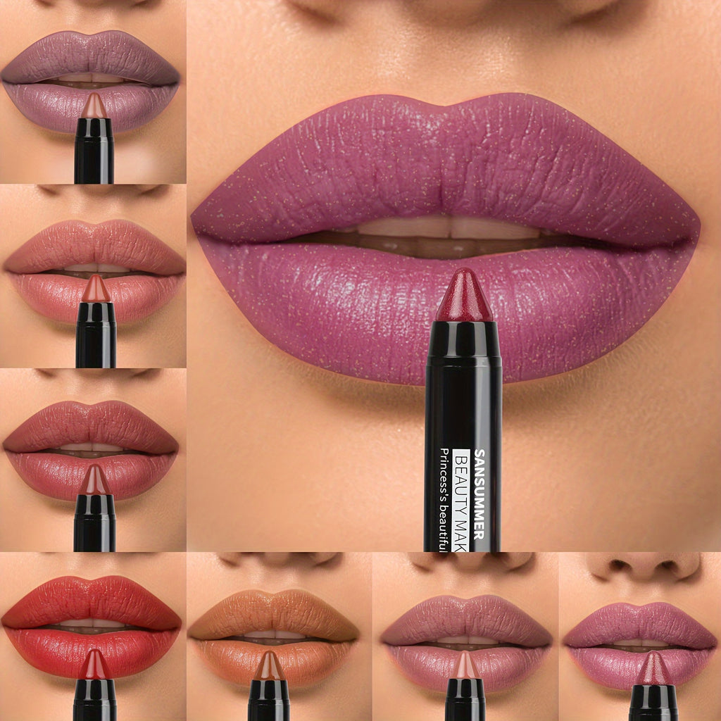 8-Color Moisturizing Lipstick Crayon - Long-lasting, Waterproof, Smooth, Fuller Effect - Professional Lip Makeup Valentine's Day Gifts