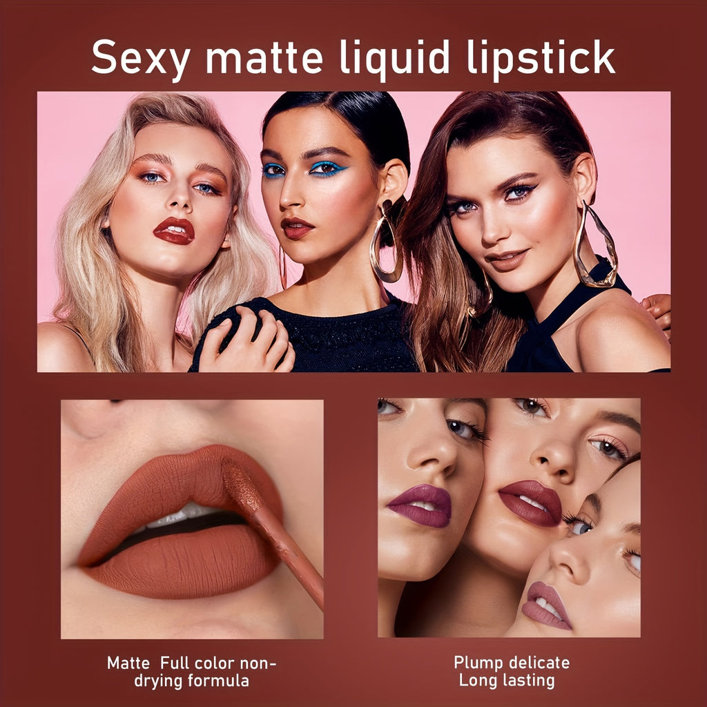 6pcs Matte Liquid Lipstick Makeup Set, Matte Liquid Long-Lasting Wear Non-Stick Cup Not Fade Waterproof Lip Gloss