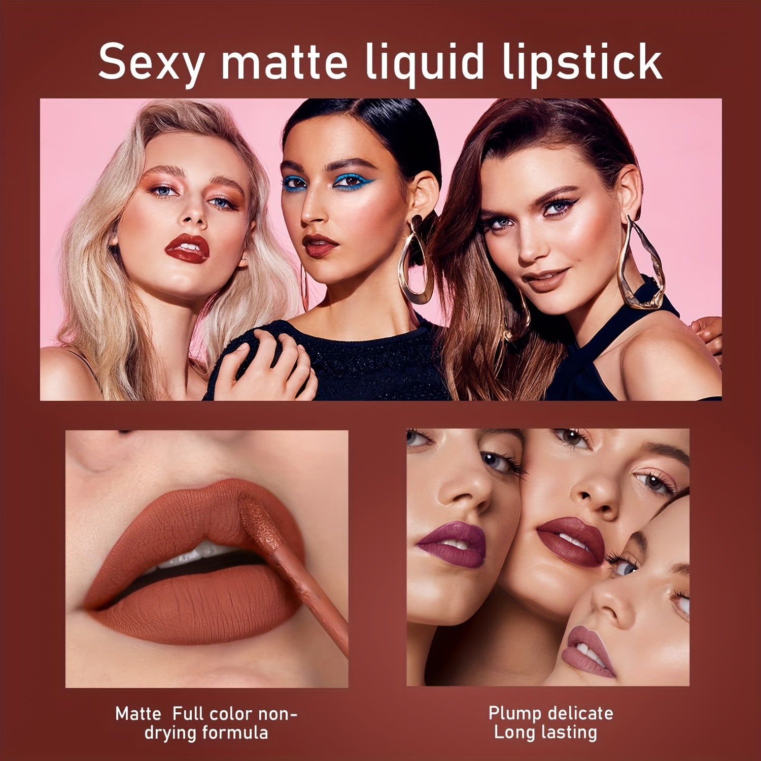 6pcs Matte Liquid Lipstick Makeup Set, Matte Liquid Long-Lasting Wear Non-Stick Cup Not Fade Waterproof Lip Gloss