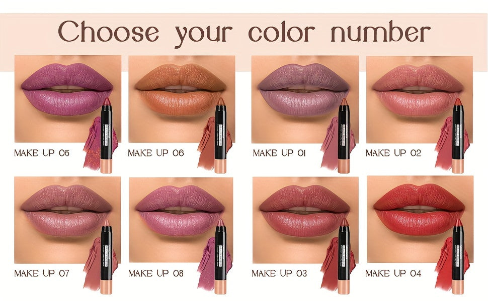 8-Color Moisturizing Lipstick Crayon - Long-lasting, Waterproof, Smooth, Fuller Effect - Professional Lip Makeup Valentine's Day Gifts