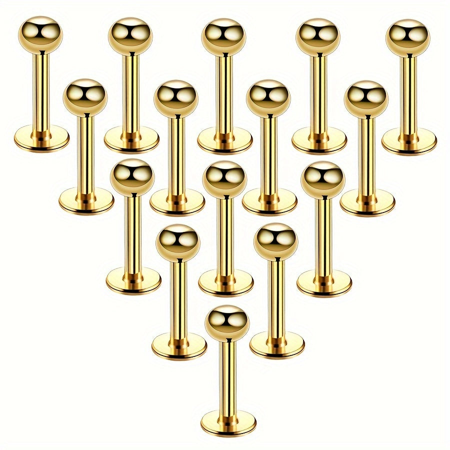 15pcs Minimalist Stainless Steel Flat Base Lip Studs, Ear Studs, Tongue Studs For Men For Daily Use