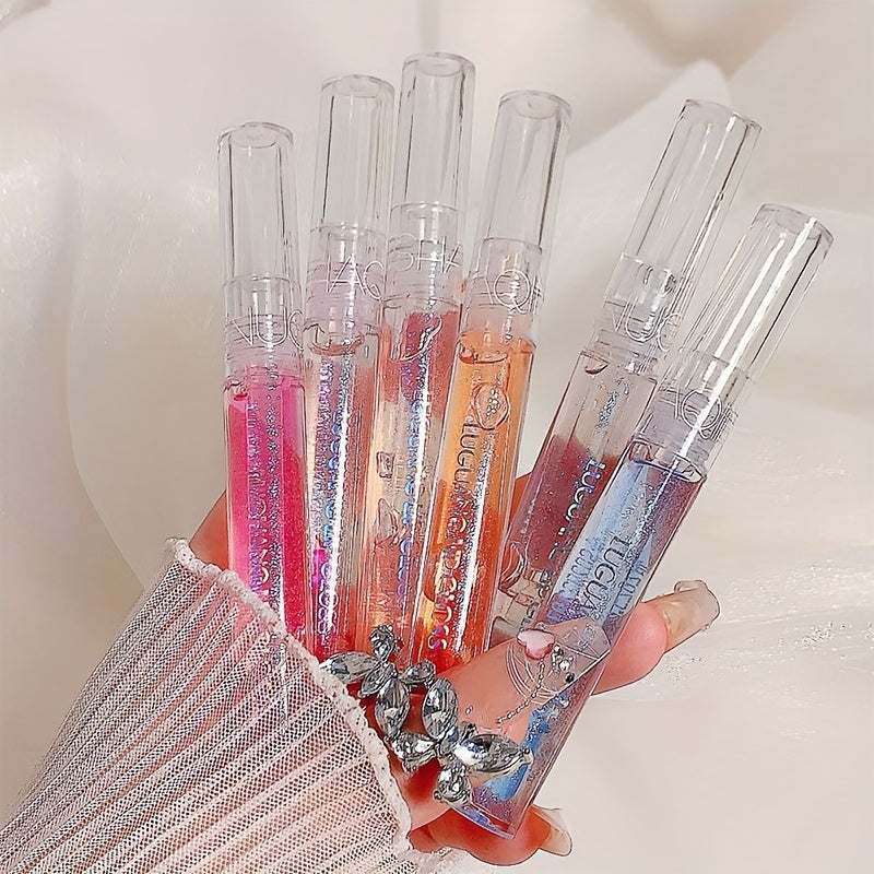 6-Color Watery Glossy Lip Gloss Moisturizing Transparent Glass Mirror Lip Oil Stacking Apply Natural Waterproof Sweatproof Not Take Off Makeup