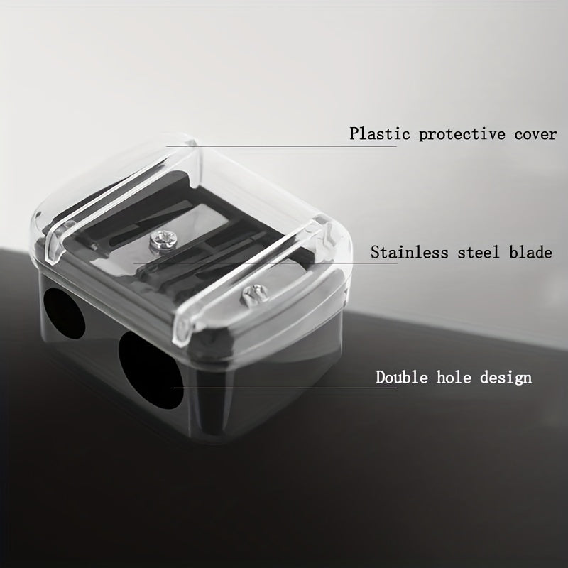 Double Barrel Cosmetic Pencil Sharpener With Cover, Essential For Small And Large Lip Liner, Eyeliner, Brow Pencils