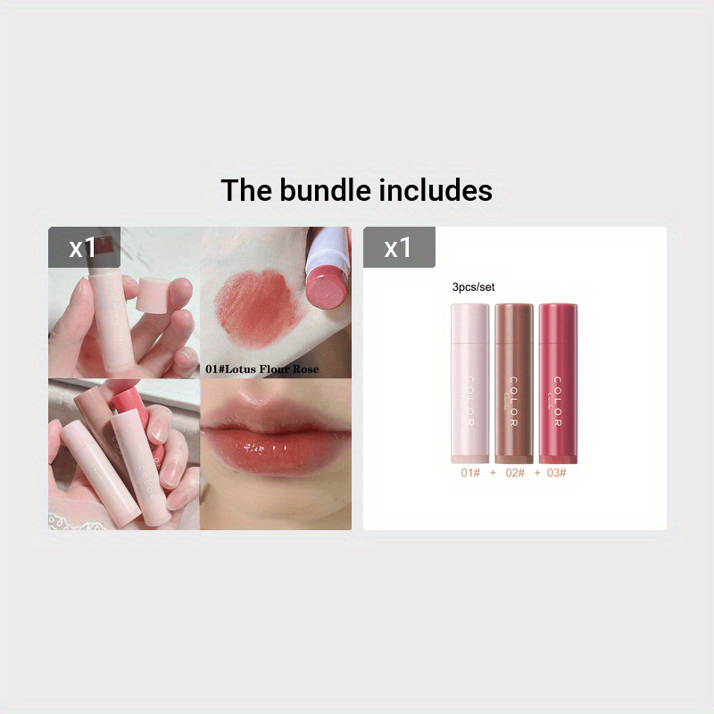 3 Color Moisturizing Lip Balm Tinted, Long-lasting Color Lifting Lightening Lip Line Soft Lipstick Valentine's Day Gifts