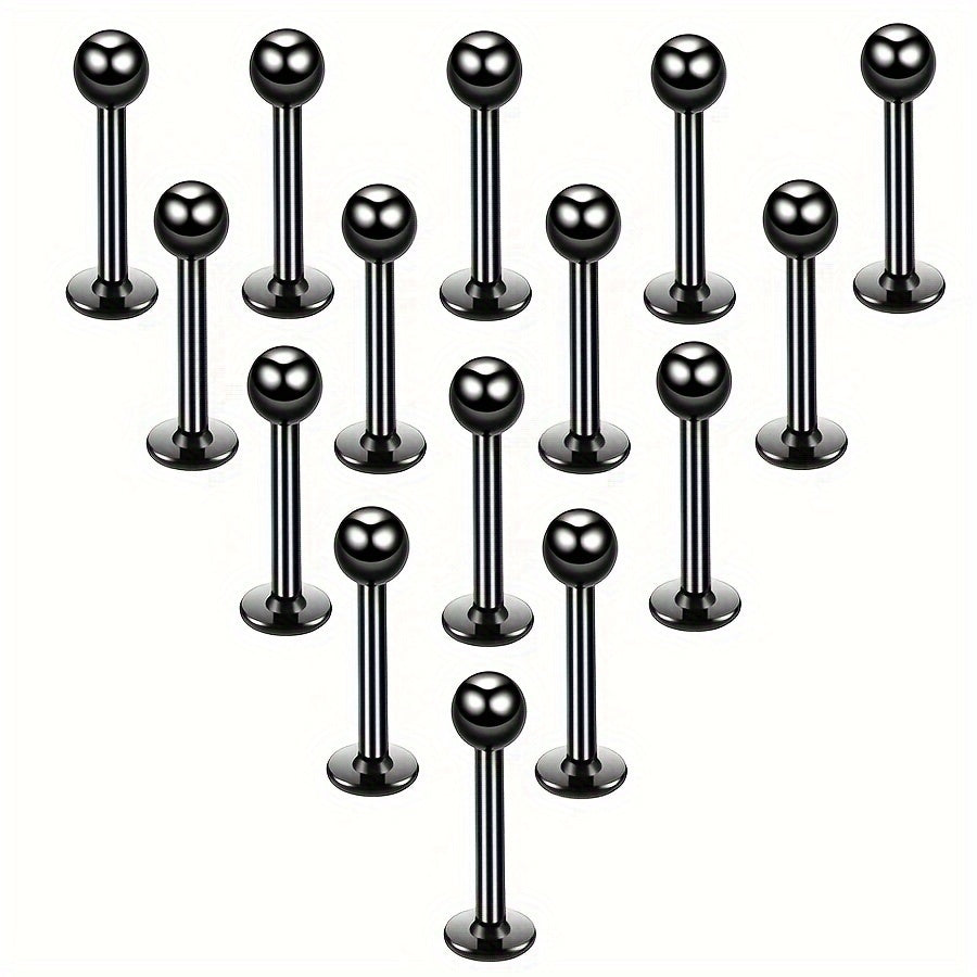 15pcs Minimalist Stainless Steel Flat Base Lip Studs, Ear Studs, Tongue Studs For Men For Daily Use