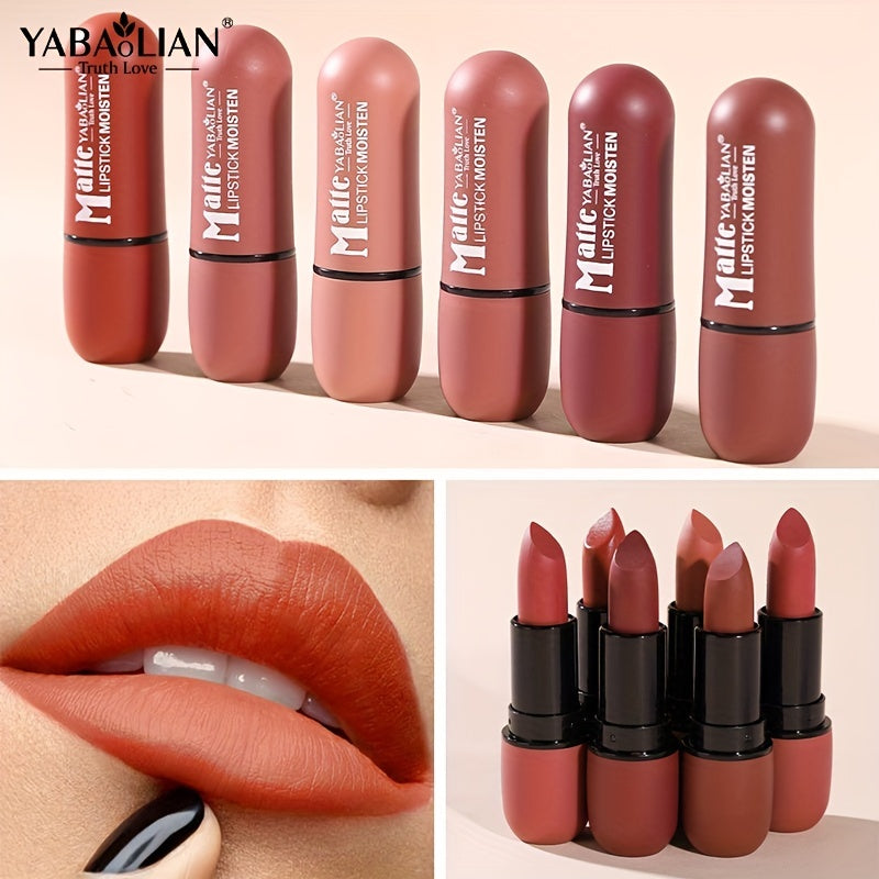 6-Color Matte Velvet Lipsticks, Color Rendering Lip Tint, Long Lasting Waterproof And Smudge Proof Lipsticks YABAOLIAN