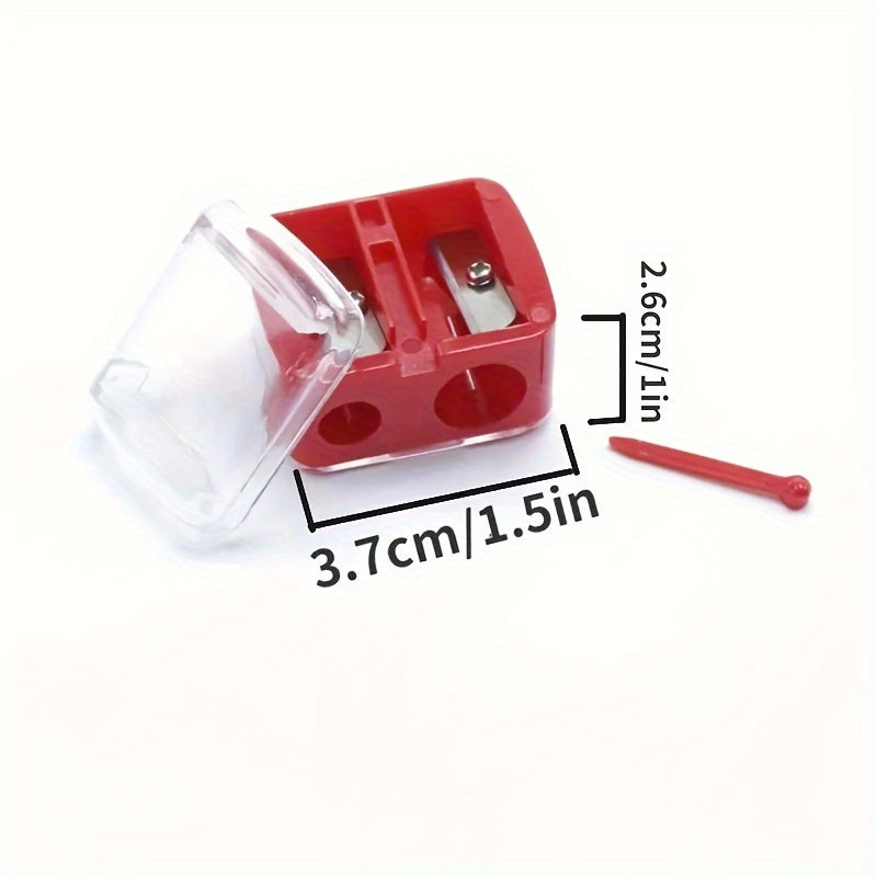Double Barrel Cosmetic Pencil Sharpener With Cover, Essential For Small And Large Lip Liner, Eyeliner, Brow Pencils