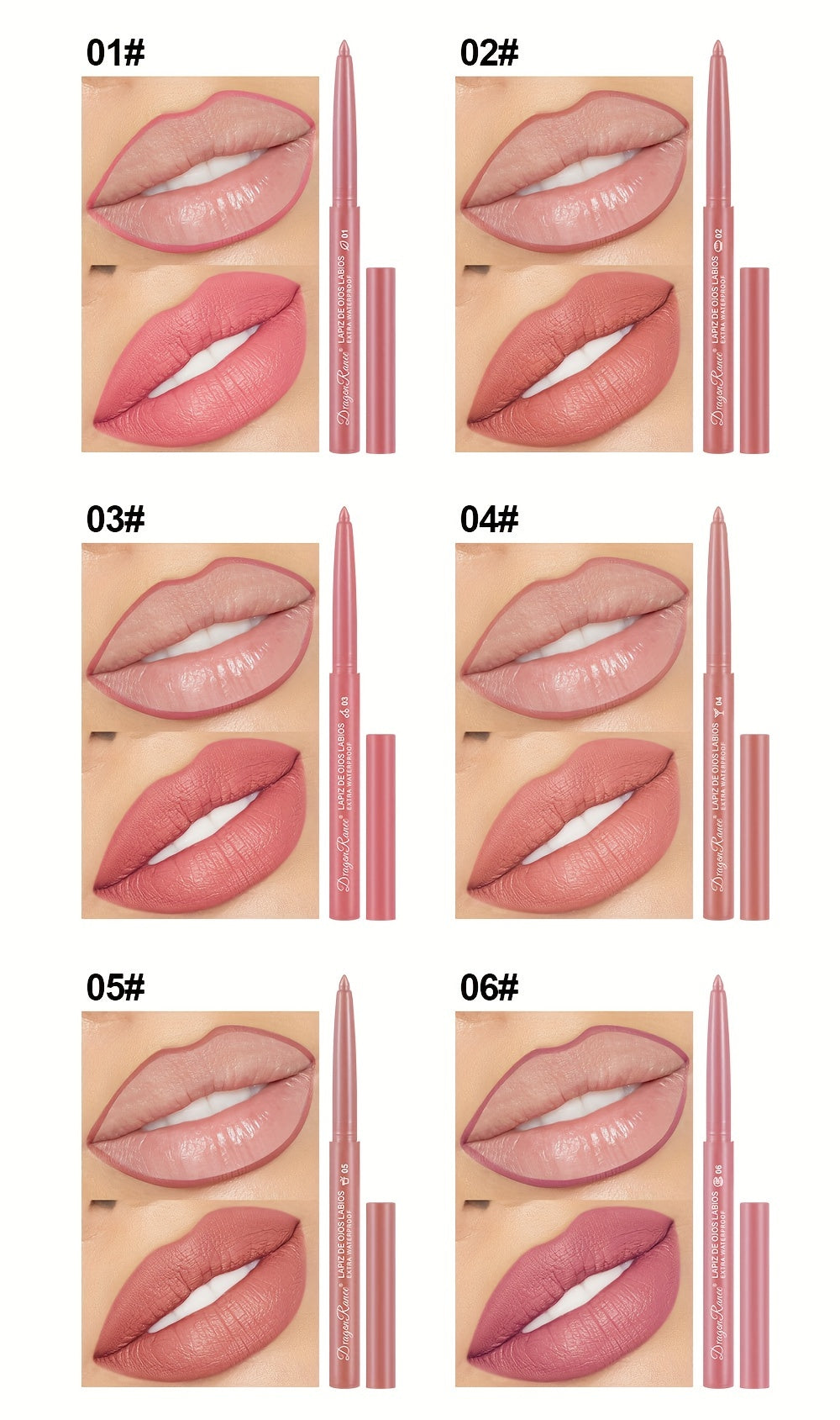 Long-Lasting Matte Velvet Lip Pencil - Waterproof Lip Liner Pencil for Women - Automatic Twist-Up Lip Contour in Rosewood Soft Pink Shade