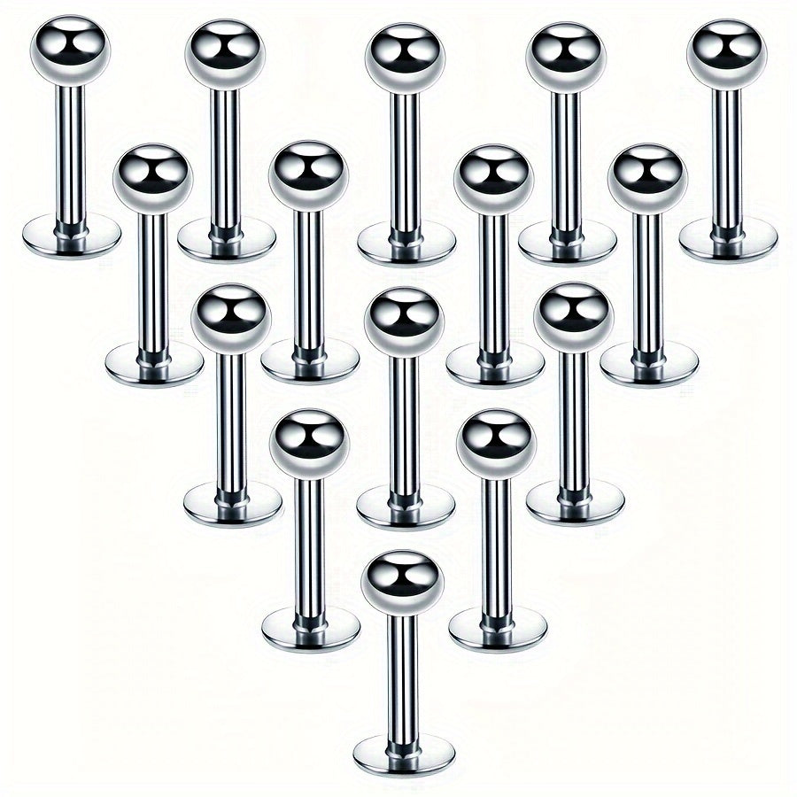 15pcs Minimalist Stainless Steel Flat Base Lip Studs, Ear Studs, Tongue Studs For Men For Daily Use