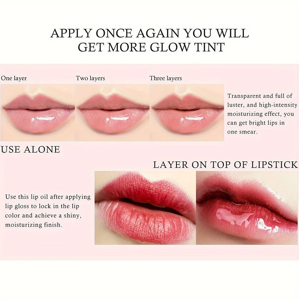 [Buy 1 Get 1 Free]2 PCS Lip Oil, Hydrating Lip Gloss Tinted Lip Balm, Transparent Lip Care With Shiny Big Brush Head, Long Lasting Nourishing Non Sticky Fresh Texture Valentine's Day Gifts