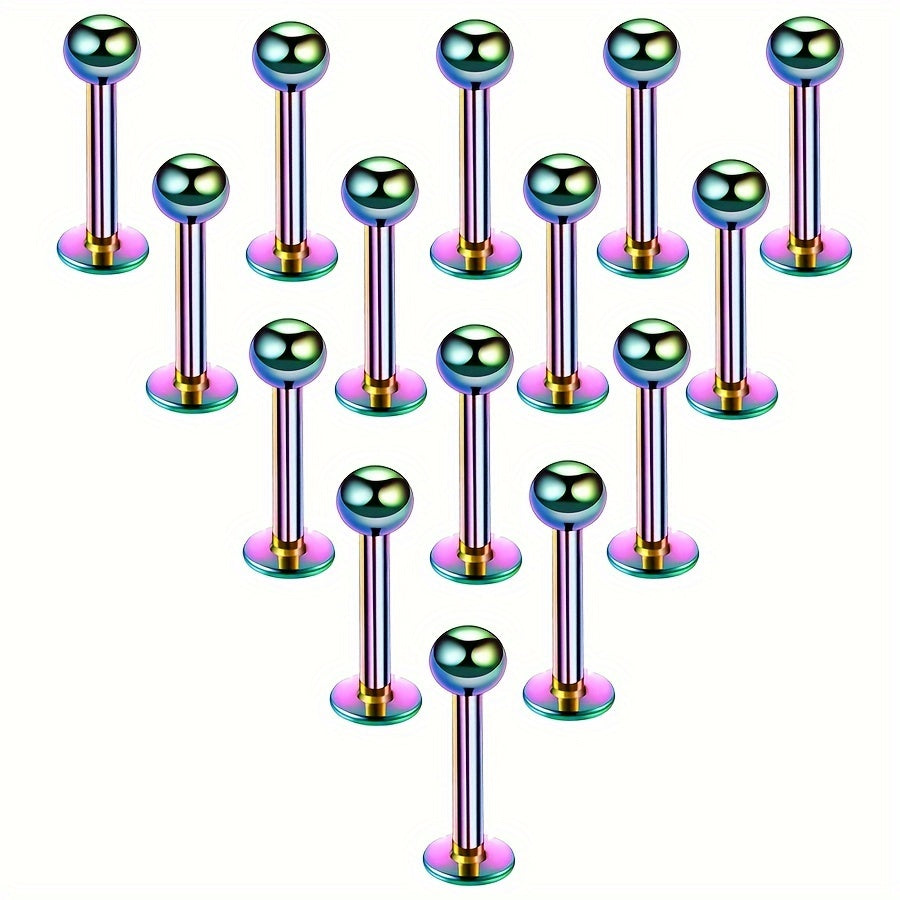 15pcs Minimalist Stainless Steel Flat Base Lip Studs, Ear Studs, Tongue Studs For Men For Daily Use