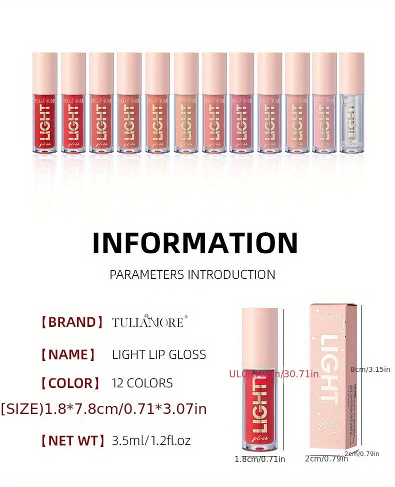 12 Colors Pearlescent Moisturizing Lip Gloss - Lustrous Mirror Nude Lip Stain with Natural Lip Oil for Valentine's Day Gifts