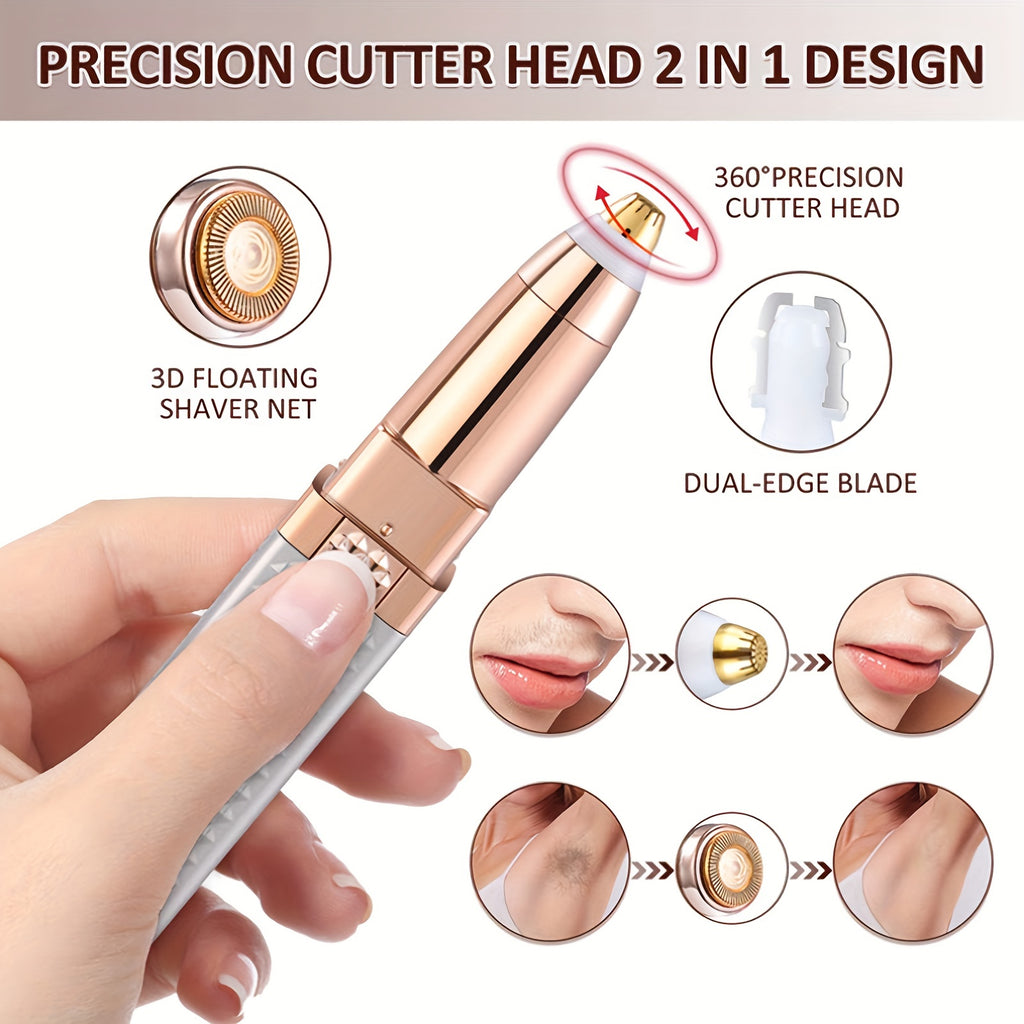 1pc FAMORIAL 2-in-1 Rechargeable 2-in-1 Eyebrow Trimmer & Facial Hair Shaver with Built-in LED Light - Painless Women' Razor for Face, Bikini, Upper Lip, Chin, Arms & Body Hair Removal - Portable Epilation Device Suitable for