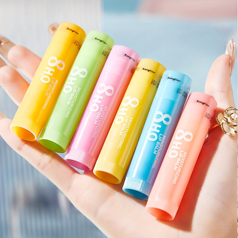 6 Packs Moisturizing Lip Balm Kit - Apple, Strawberry, Orange, Aloe, Grape, and Lemon Flavors, Long-Lasting Lip Care with Hydrating Formula