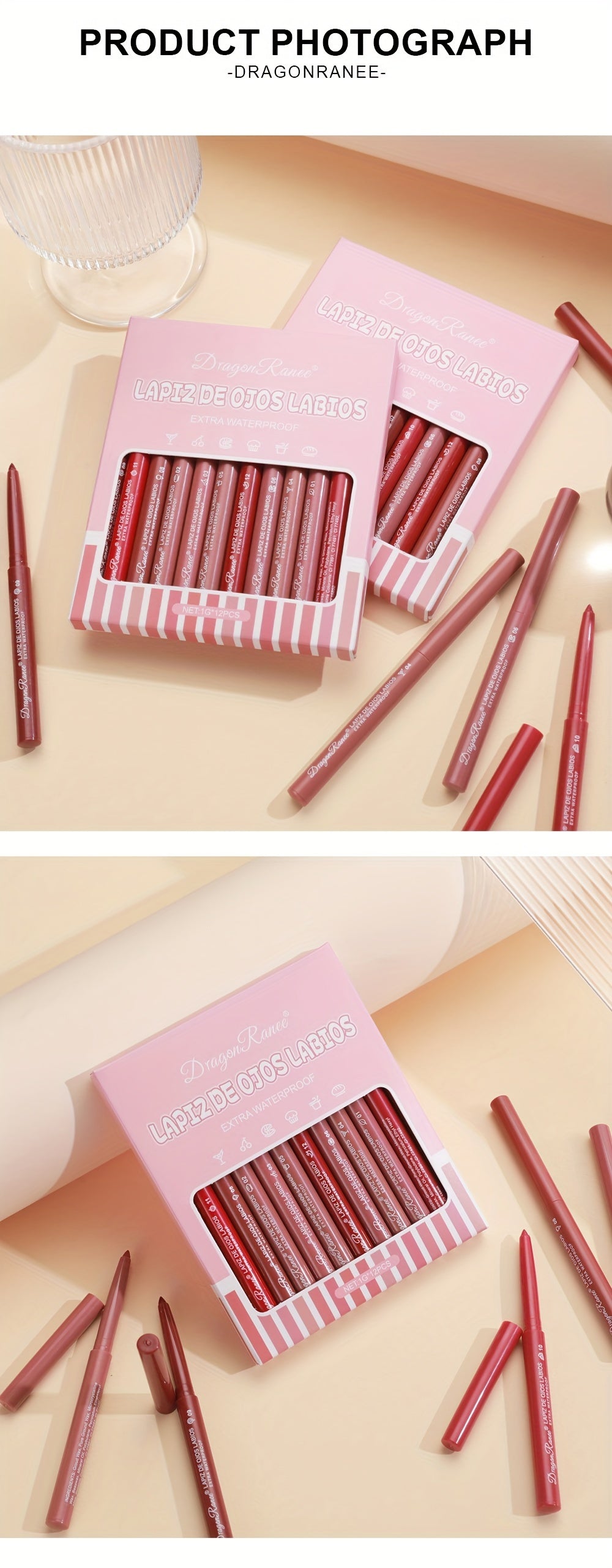 Long-Lasting Matte Velvet Lip Pencil - Waterproof Lip Liner Pencil for Women - Automatic Twist-Up Lip Contour in Rosewood Soft Pink Shade