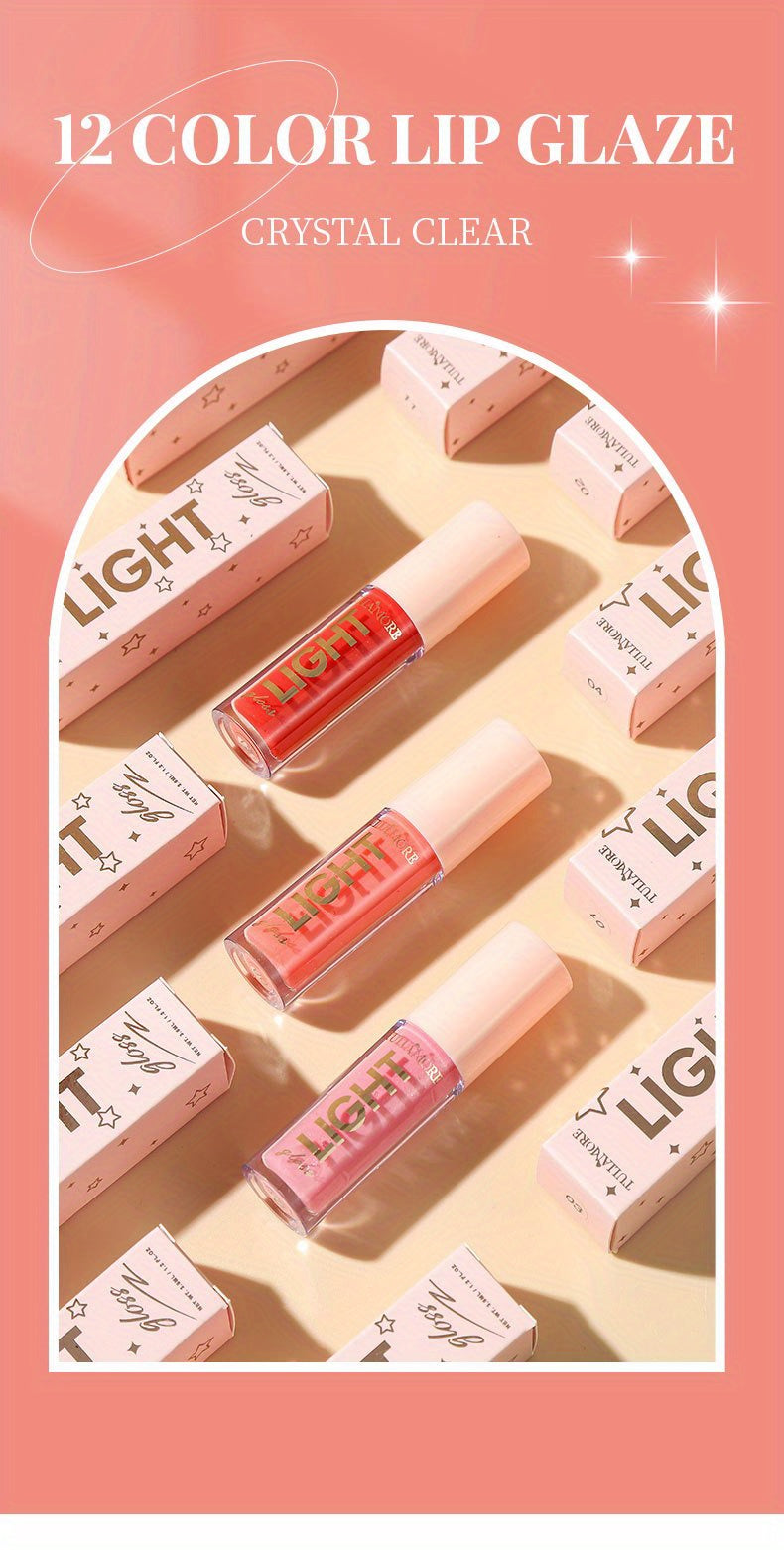 12 Colors Pearlescent Moisturizing Lip Gloss - Lustrous Mirror Nude Lip Stain with Natural Lip Oil for Valentine's Day Gifts
