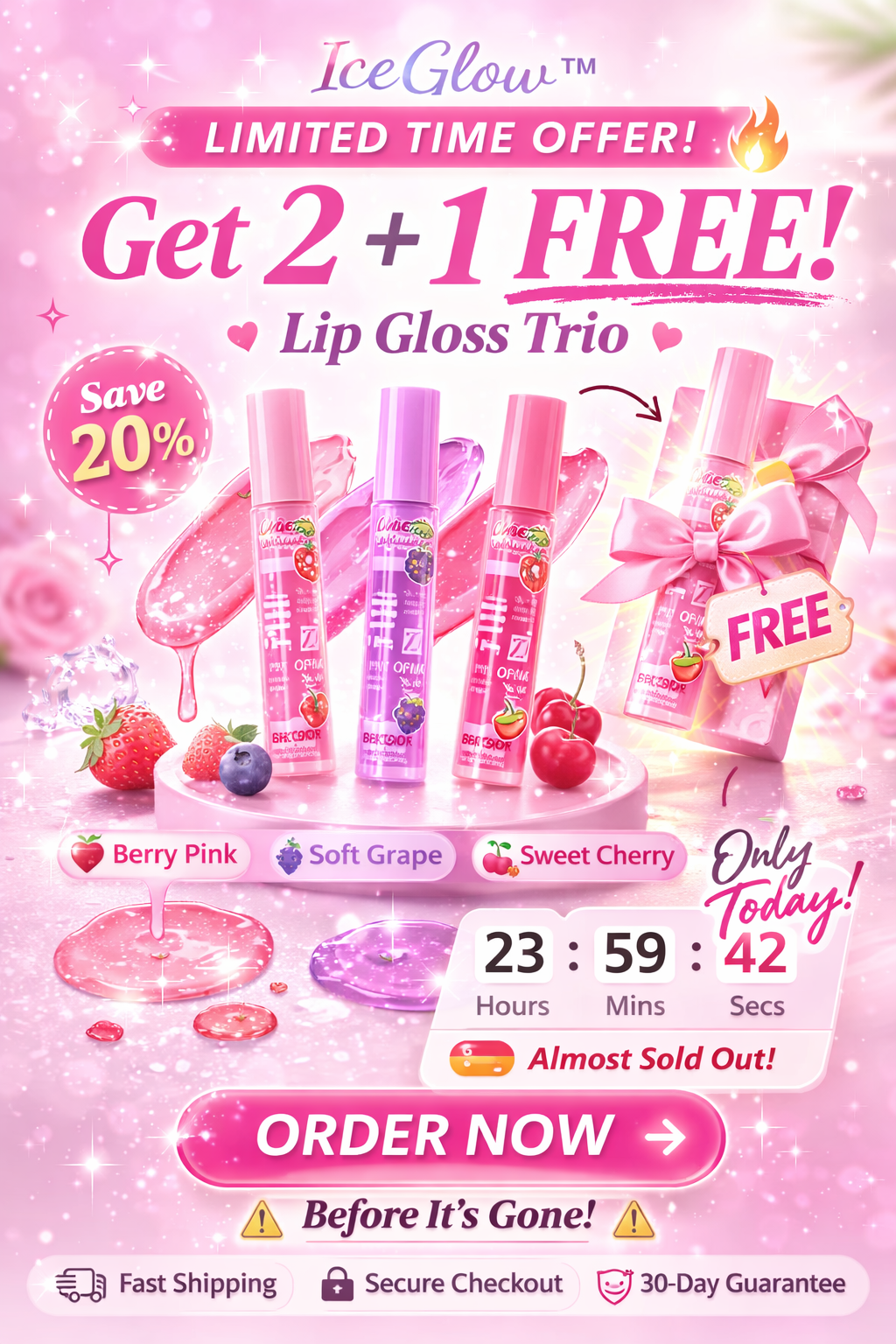 IceGlow™ Lip Gloss Trio – Hydrating & Long-Lasting Shine