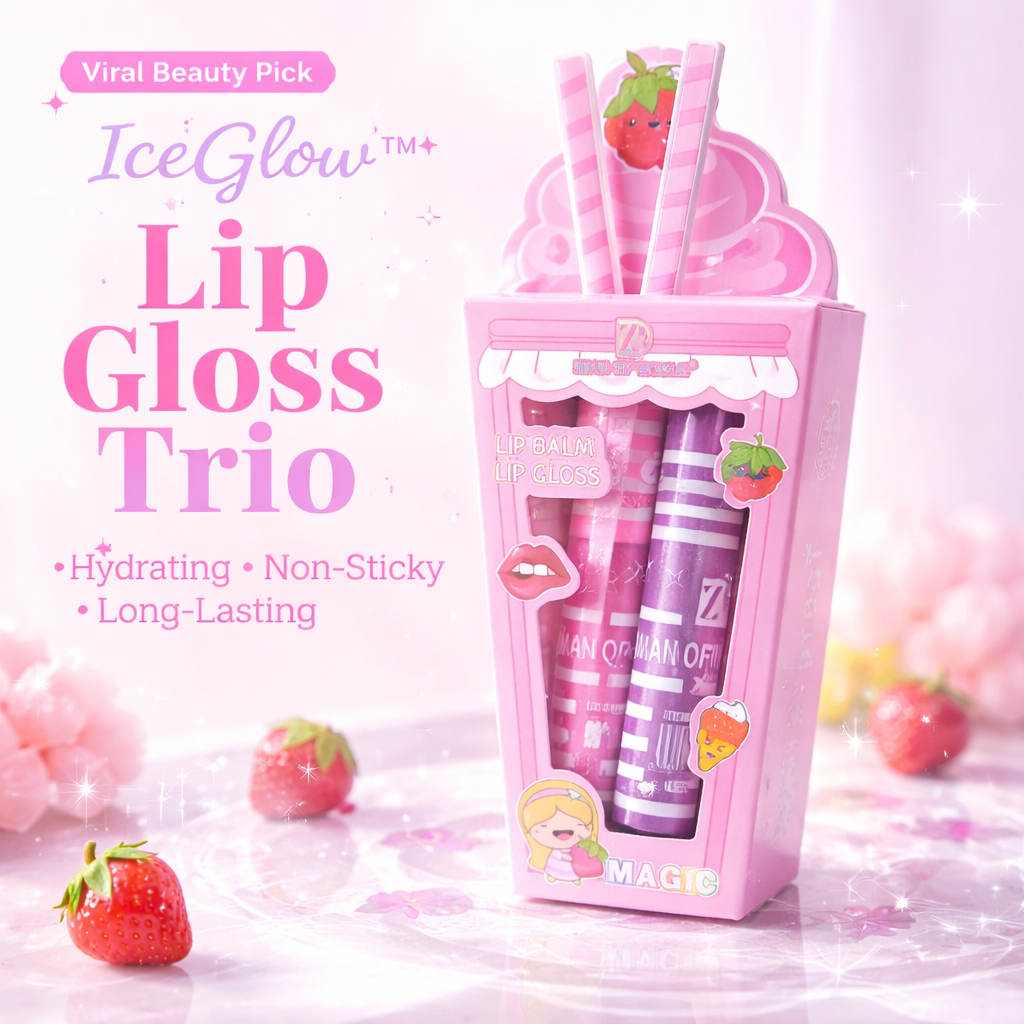IceGlow™ Lip Gloss Trio – Hydrating & Long-Lasting Shine